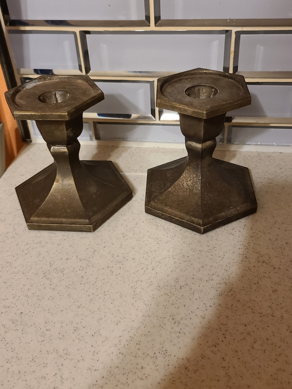 Vintage Pair of Brown Candlestick Holders